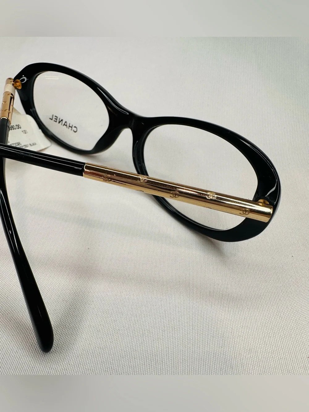 New! CHANEL Black Oval 3217 c.501 Glasses with Gold Temples
